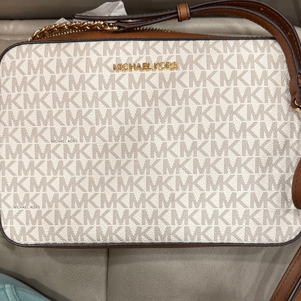 Michael Kors White and Brown Crossbody Bag